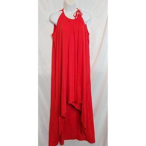 Vintage Bill Blass Wrap Halter Dress Red Tie Shoulder Neck One Size High Low Hem